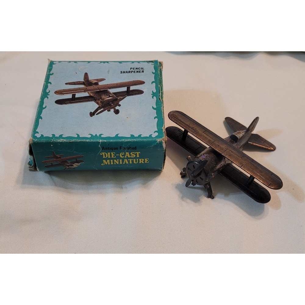 Vintage Miniature Die Cast Airplane Pencil Sharpener Antique Finished in the Box